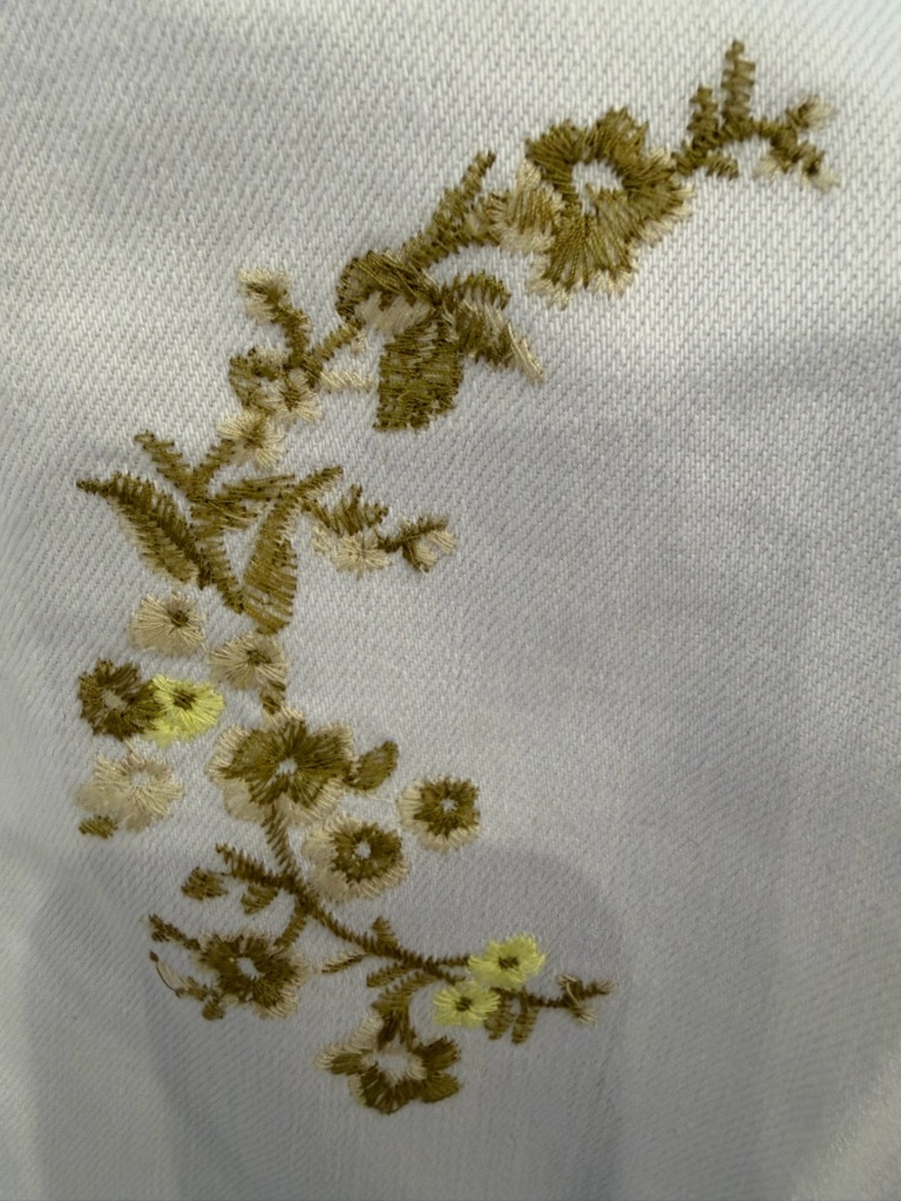 Anthropologie cream barrel Pants with Yellow/green Floral Embroidery - Picture 12 of 16